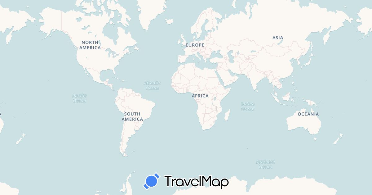 TravelMap itinerary: driving, bus, plane, cycling, boat in Argentina, Chile, France (Europe, South America)